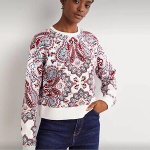 Boden Red and Blue Paisley Cropped Sweatshirt